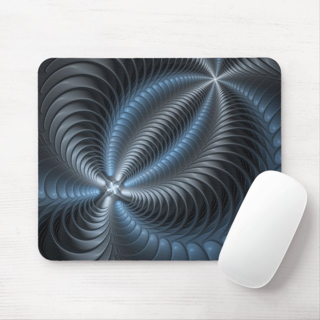 Tapis De Souris Plastique bleu gris 3D Fractal Art moderne Abstrai (Avec souris)