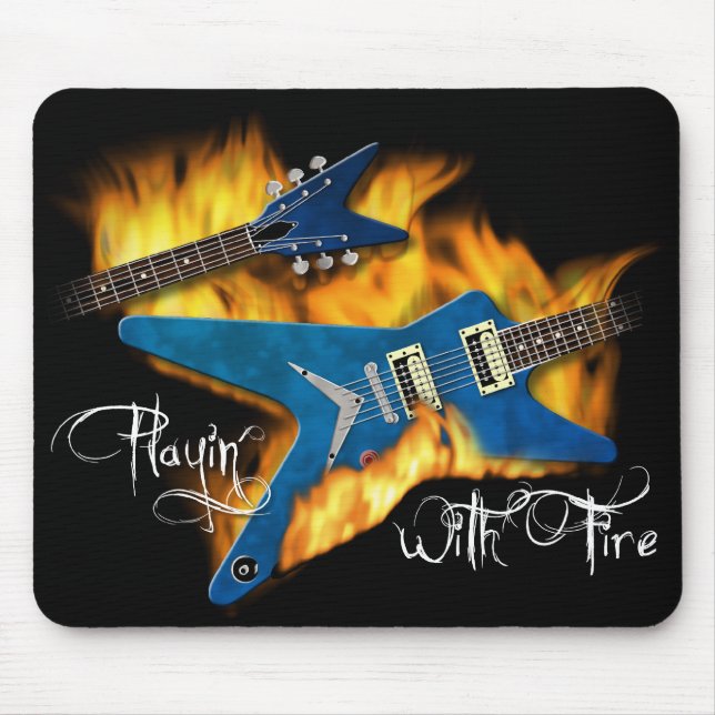 Tapis De Souris Playin avec la guitare Mousepad du feu (Devant)