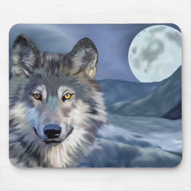 Tapis De Souris Pleine lune du loup d'hiver (Devant)