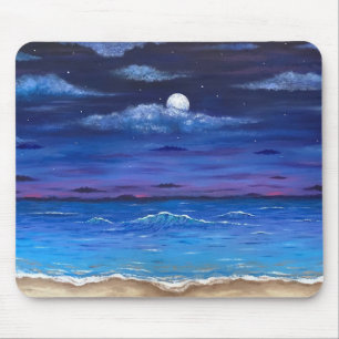 Tapis De Souris Pleine lune "Ocean Moon" sur la plage Scene Souris