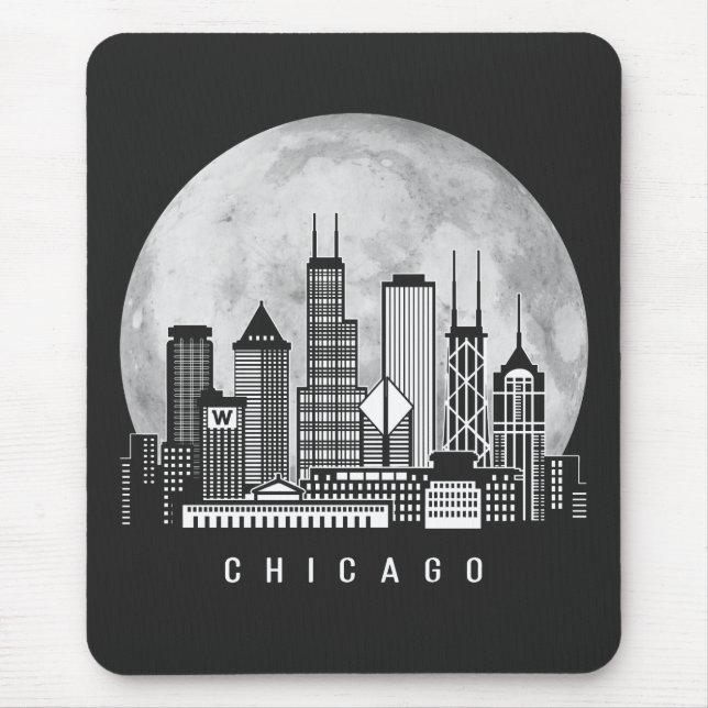 Tapis De Souris Pleine lune Skyline de Chicago Illinois (Devant)