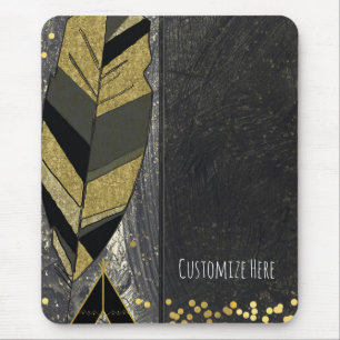Tapis De Souris Plume Dessiné à la Main & Tipi Or Noir Boho Glam