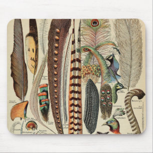 Tapis De Souris Plumes d'oiseaux sauvages Antique