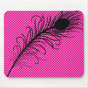 Tapis De Souris Plumes et Pois de paon - rose et noir