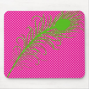 Tapis De Souris Plumes et Pois de paon - Rose & Lime Green