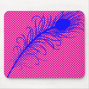 Tapis De Souris Plumes et Pois de paon - Rose & Royal Blue