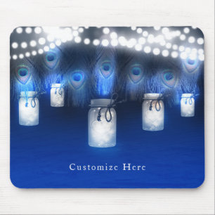 Tapis De Souris Plumes Peacock, Mason Jar et lumières à cordes rus