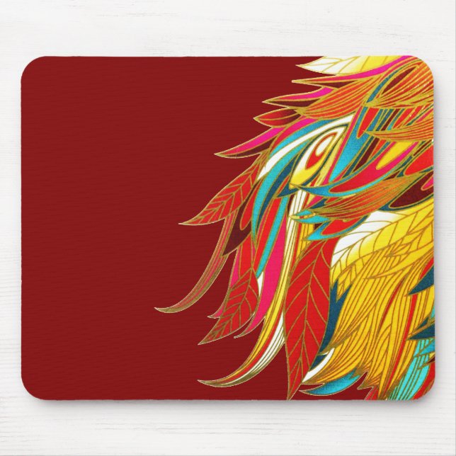 Tapis De Souris Plumes tribales exotiques colorées rouges (Devant)