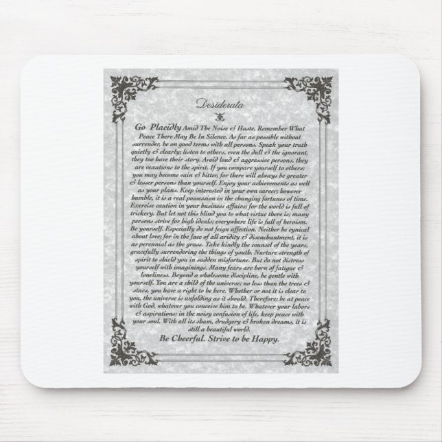 Tapis De Souris Poème de DESIDERATA (Devant)