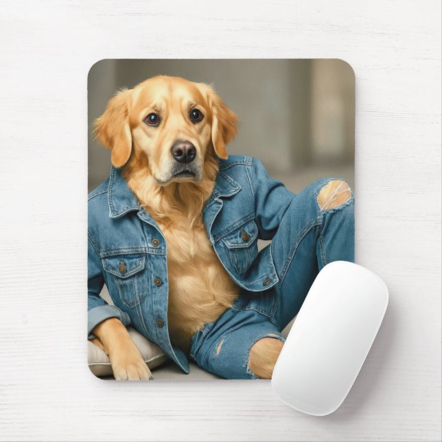 Tapis De Souris Poing Golden Retriever dans Blue Jeans (Avec souris)