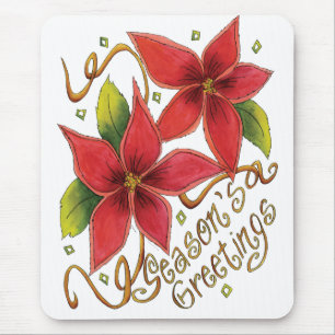 Tapis De Souris Poinsettias de Bonnes Fêtes
