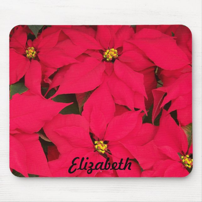 Tapis De Souris Poinsettias de Noël Rouge brillant Personnalisé (Devant)