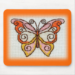 Tapis De Souris Point de croix de broderie de main de papillon