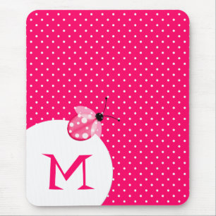 Tapis De Souris Point de polka rose élégant avec la coccinelle e