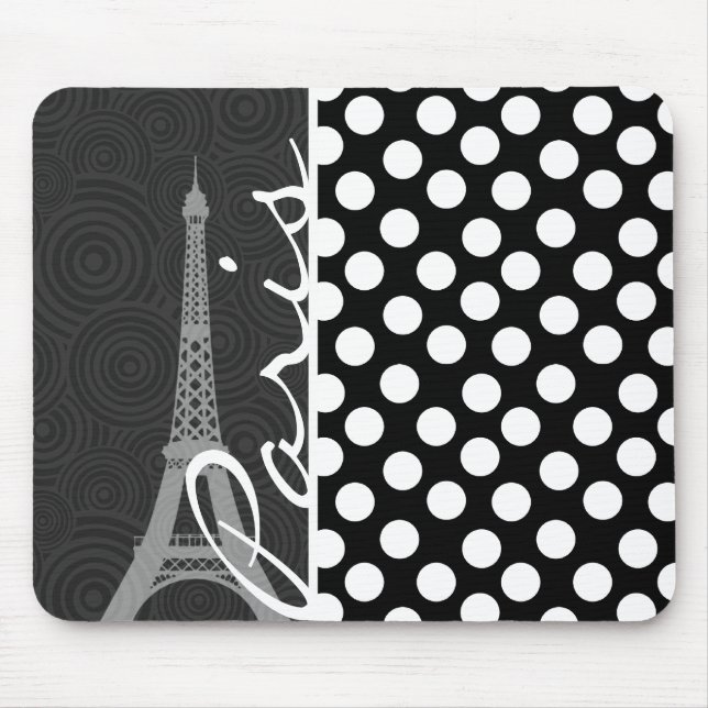Tapis De Souris Point Polka Noir & Blanc, Points ; Paris (Devant)