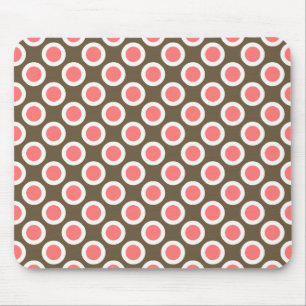 Tapis De Souris Points cerclés rétro, taupe et rose corail