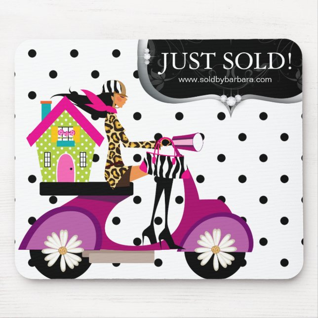 Tapis De Souris Points de fille de scooter d'agent immobilier (Devant)