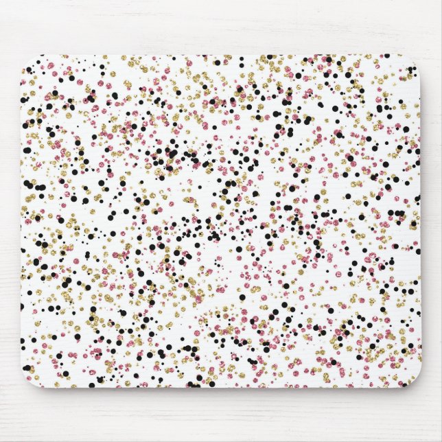 Tapis De Souris Points étincelants de confettis de noir de rose (Devant)