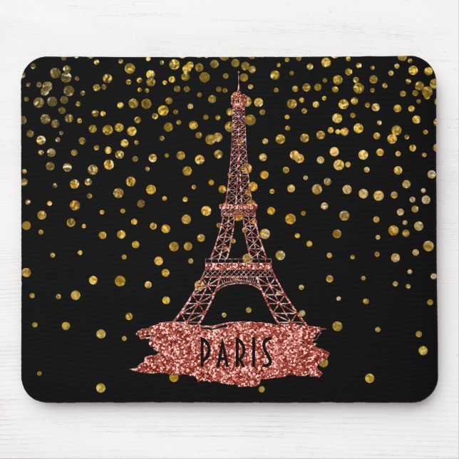 Tapis De Souris Points fascinants de confettis d'or rose de Paris (Devant)