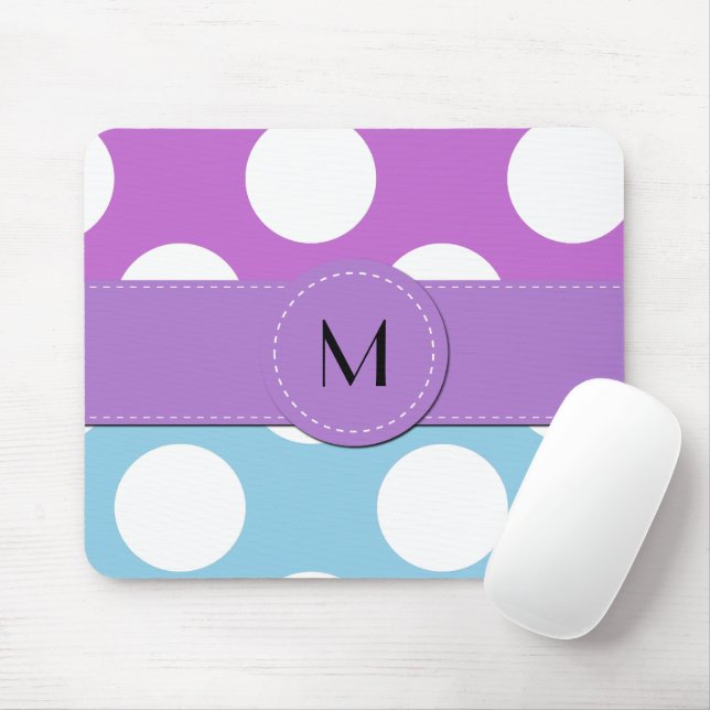 Tapis De Souris Pois Bleus, Pois Violets, Points, Monogramme (Avec souris)