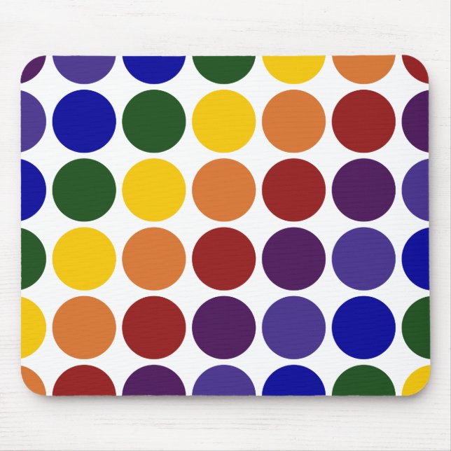 Tapis De Souris Pois d'arc-en-ciel sur le blanc (Devant)
