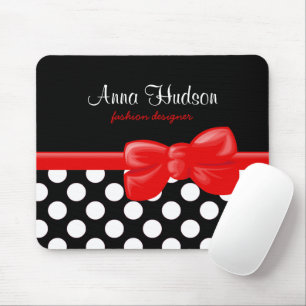 Tapis De Souris Pois noirs et blancs, Motif Polka