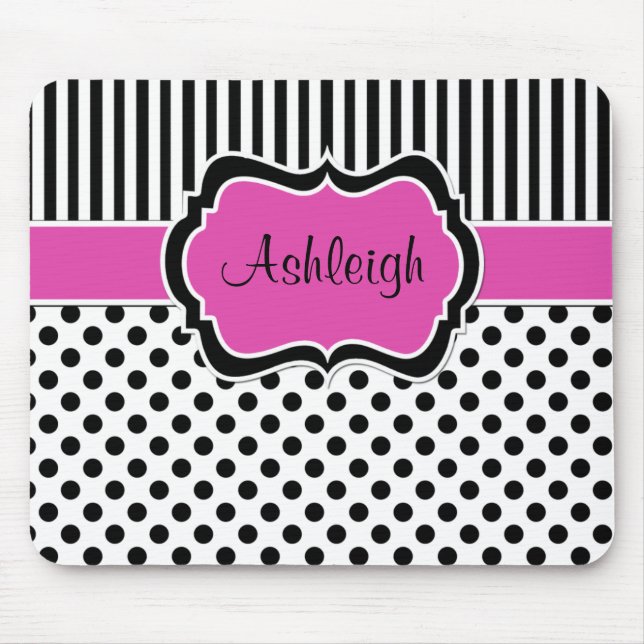 Tapis De Souris Pois rayé blanc noir rose Mousepad (Devant)
