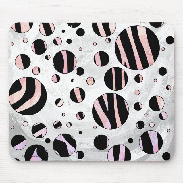 Tapis De Souris Pois zèbres noirs et roses (Devant)