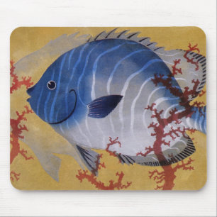 Tapis De Souris Poisson Bleu Tropical Vieille Corail Marine Vie Oc