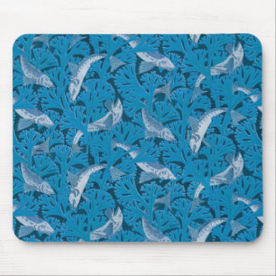 Tapis De Souris Poisson bleu vintage et algues : Art Nouveau Nauti