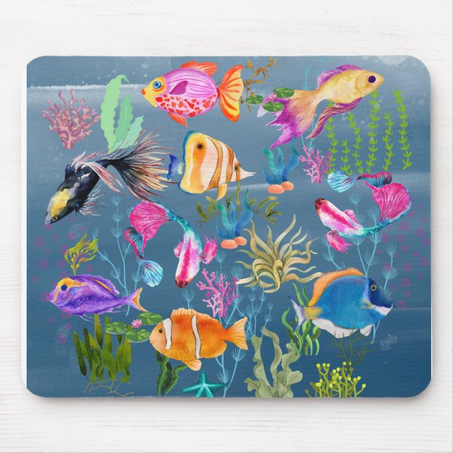 Tapis De Souris Poisson de corail, Océan bleu (Devant)