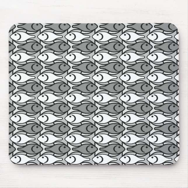 Tapis De Souris Poisson moderne du milieu du siècle, gris, blanc e (Devant)