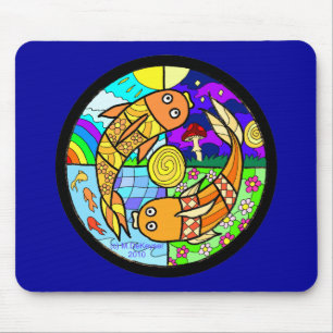Tapis De Souris Poissons Pyschedelic Mandela élémentaire de Koi