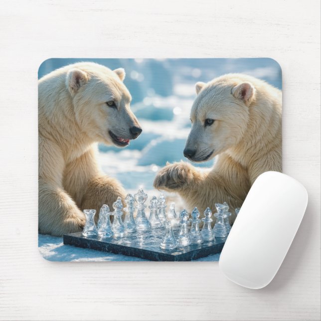 Tapis De Souris Polar Bears Playing Chess (Avec souris)