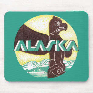 Tapis De Souris Pôle Totemique Vintage Voyage Alaska Aigle Oiseau