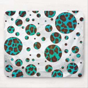 Tapis De Souris Polka Dot Cow Impression Brown et Turquoise