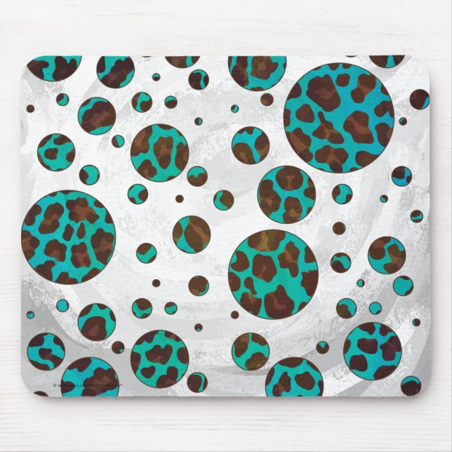 Tapis De Souris Polka Dot Cow Impression Brown et Turquoise (Devant)