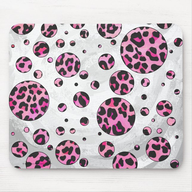 Tapis De Souris Polka Leopard Pot noir et rose chaud (Devant)