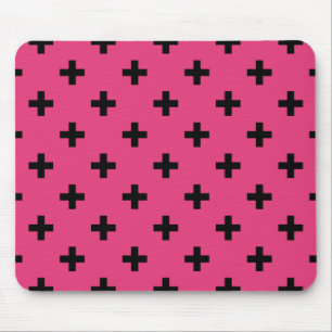 Tapis De Souris Polka noire croise sur fuchsia