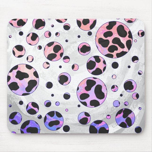 Tapis De Souris Polka noire et rose de Dalmatie Imprimer (Devant)