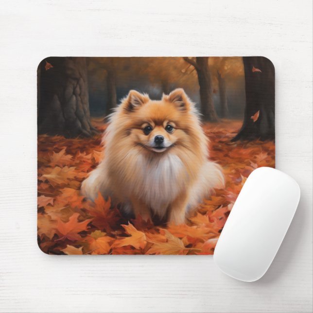 Tapis De Souris Poméranie en automne Feuilles Automne Inspire (Avec souris)