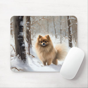 Tapis De Souris Poméranie Laissez Tomber la Neige Noël