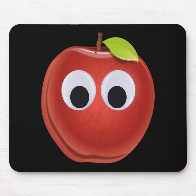 Tapis De Souris Pomme rouge drôle avec yeux de googly (Devant)