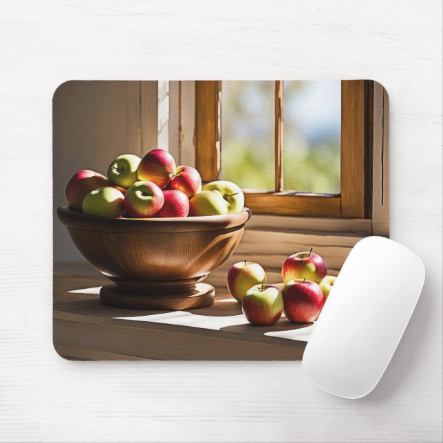 Tapis De Souris Pommes Dans Un Bol En Bois (Avec souris)