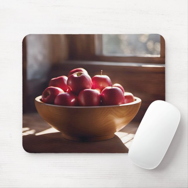 Tapis De Souris Pommes Rouges Dans Le Bowl En Bois (Avec souris)