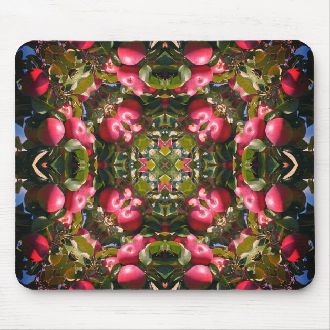 Tapis De Souris Pommes Rouges Sur Arbre Abstrait Nature Art (Devant)