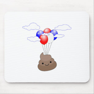 Tapis De Souris Poo Emoji Flying With Balloons