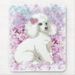 Tapis De Souris Poodle blanc dans l'art et les cadeaux des Lilacs
