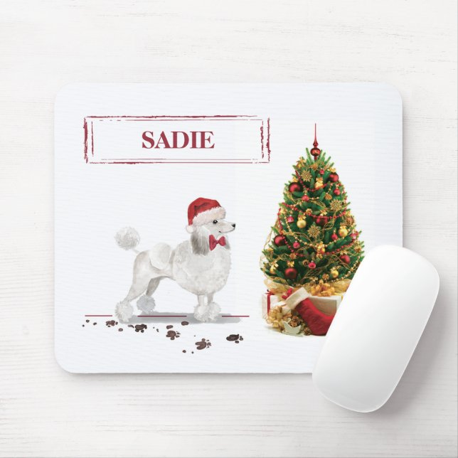 Tapis De Souris Poodle blanc Funny Chien de Noël avec arbre (Avec souris)