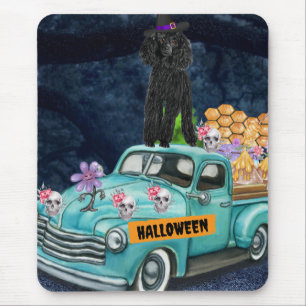 Tapis De Souris Poodle Chien Halloween Camion Effrayant nuit